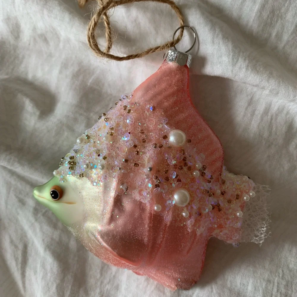 West Elm Set of 2 Glass Bedazzled Ornaments - Fish and Turtle